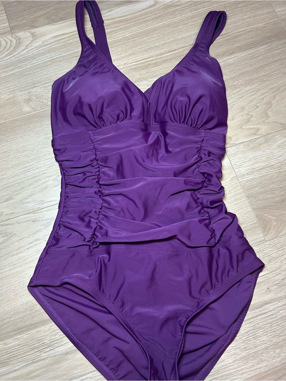 Source Unknown Purple Ruched One-Piece Swimsuit - Picture 2 of 4